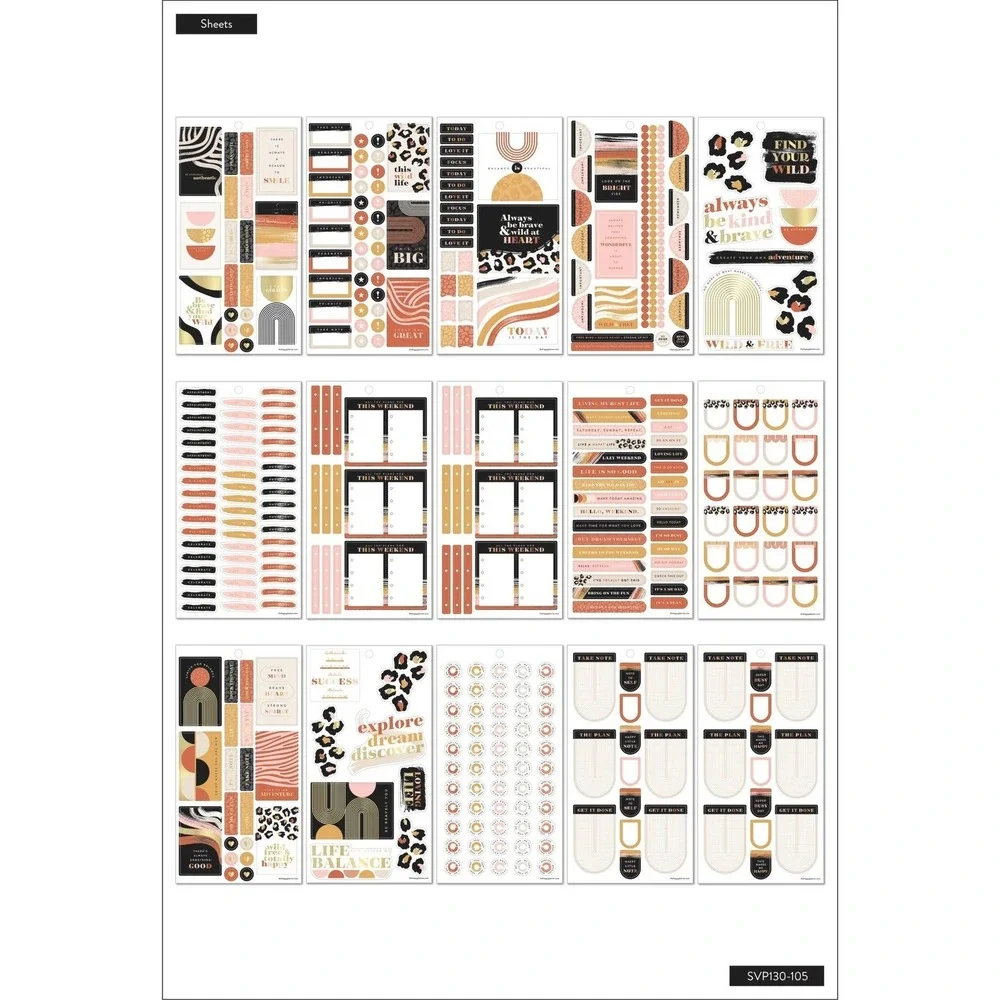 The Happy Planner Modern Wild Sticker Book 929 Pcs Nature Animal Print Gold Foil